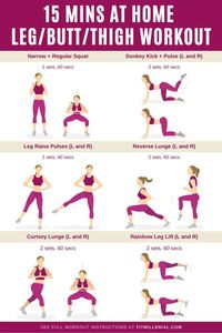 Workout Infographic - 15 mins at home leg, butt thigh workout