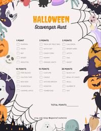 Dive into a spooktacular Halloween Scavenger Hunt that promises a memorable time with family and friends. Available as a digital download, this game is designed to add fun and thrill to your celebrations. Ideal for parties, get-togethers, or a quiet evening with loved ones. Quick Details: -Format: PDF Download -Perfect for all age groups -No shipping required; Instant access! -Essential for Halloween parties and gatherings This listing provides an easy-to-follow Halloween Scavenger Hunt game. Simply download, print, and you're set to play. No waiting around, no shipping fees, just pure fun at your fingertips! Note: This product is a digital file. No physical items will be shipped. After your purchase, the PDF can be instantly accessed through Etsy's download link. Proudly presented by Magn