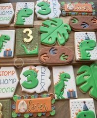 Tiny Kitchen Cookie Company on Instagram: "This theme was so fun! Happy Birthday Oliver!! Dino prints cookies inspired by @busybbakehouse . . . #dinosaurcookies #3rexcookies #3rexbirthday #3rdbirthdaycookies #kidspartyideas #kidspartyinspo #kidspartyfavors #trexcookies #cookies #birthdaycookies #decoratedcookies #decoratedsugarcookies #sugarcookies #customcookies #cookiesofinstagram #massachusetts #boston #southshore #southshorema #southshorefoodies #weymouthma #sugarcookiemarketing"