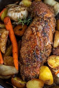 Easy honey mustard roasted pork tenderloin with potatoes and carrots is baked in the oven for a delicious family dinner. This oven baked pork tenderloin is flavorful, juicy and made in one pan! Juicy pork tenderloin with a honey mustard glaze gets oven roasted with perfectly seasoned potatoes and carrots.A complete family dinner ready in under in an hour and it gets baked in the same pan for easy clean up.I think pork is underrated.It can be overcooked so easily which makes it dry an…