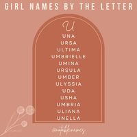 This post is brought to you by the letter U, girl edition. I said it before and I will say it again I am not particularly drawn towards U names. But making this list, I came across so many cool name options starting with the letter U. These names are gorgeous, dramatic and absolutely stand out in the crowd. What's your fave U name? #names #girlnames #babynames #babynameinspo #babynameideas #babygirlnames #babynameinspiration #babynamesuggestions