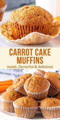 These moist and flavorful carrot muffins have a delicious carrot cake flavor with a hint of cinnamon. They're tender in the middle with perfect muffin tops! #carrot #carrotcake #muffins #easy #moist #cinnamon #brownsugar #breakfast #brunch from Just So Tasty