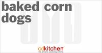 A recipe for Baked Corn Dogs made with biscuit baking mix, milk, hot dogs, margarine, American