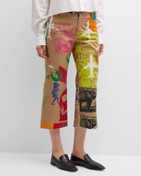 Libertine "L Arc de Libertine" cropped wideleg pants in an allover graphic printed styling     Approx. 25" inseam    Flat front    Midrise; sits high on hip    Button/zip fly; belt loops     Fivepocket style     Wide legs    Cropped fit    Cotton/elastane    Dry clean    Made in USA