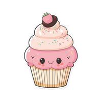 Cute Cartoon Kawaii Cupcake Sticker Clipart AI Generated