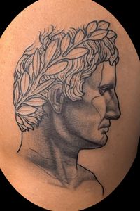 Black and grey portrait of the bust of Augustus Caesar