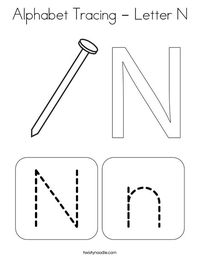 Alphabet Tracing - Letter N Coloring Page - Twisty Noodle