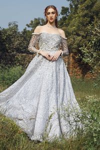 Buy Nitya Bajaj Silver Georgette Sequin Embroidered Gown Online | Aza Fashions