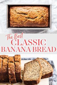 This is the best ever EASY banana bread recipe with a super MOIST and tender texture and tons of sweet banana flavor. Everyone loves it! You'll never need another recipe.