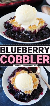 Blueberry Cobbler is a spring dessert recipe that is made with fresh blueberries and a simple buttermilk biscuit topping. This spring food idea uses a lot of blueberries and so easy to make. Serve warm with vanilla ice cream! Pin this fresh spring recipe.