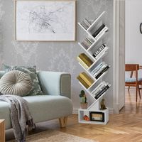 Description:Display your beloved books in an aesthetic way! The unique tree-shaped bookshelf provides 10staggered shelves for you to arrange your books and collections and prevent your room frommessing up. Besides, the hollow base and the folding fabric drawer offer more storage options andhelp to keep the room tidy. Being slim and tall, the 10-tier bookcase won’t take up much floorspace, and therefore, fits for different rooms. On the other hand, it is rather stable to stand freelythanks to the