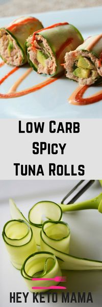 These 5 Minute Low Carb Spicy Tuna Rolls are deliciously fresh and come with just the right amount of kick! | heyketomama.com