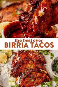 This recipe for Birria tacos shows you how to cook tender shredded Birria meat, fry the taco shells in a Mexican broth (consomé), and assemble it all into delicious tacos with fresh toppings. You've probably seed Birria Tacos on social media because they went viral on TIkTok in the last couple of years. And for good reason! The tender beef, flavorful sauce and gooey cheese make these quesabirria tacos look just as good as they taste!