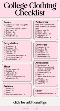 Here’s your ultimate guide to packing the perfect college wardrobe. Don’t miss a thing with this college clothing checklist! #collegeclothing