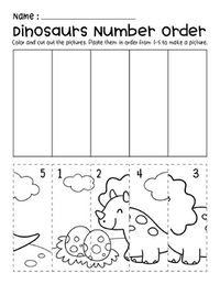 Dinosaurs Number Order Cut & Paste Scene Preschool Worksheets | TpT