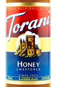 Torani | Honey Sweetener | Ingredients: honey, water, potassium sorbate | Two tbsp (30mL) has 110cal, 26 g of sugars | Makes it easy to add a hint of sweetness without the fuss. Add 1 oz. to coffee, cocktails, teas, punches | Made in USA | #coffee #tea #cocktail #batender #mixology #simplesyrup #madeinusa