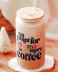 Tired of the same old Christmas glass? Add a splash of color to your table with this tumbler. Featuring a fun quote, this fun and cute tumbler is perfect for the holidays, for any tired Mama. • Quote: All I Want For Christmas Is More Coffee• Holds 16oz• Made of a frosted glass• Comes with a bamboo lid and plastic straw• Designs are professionally printed on; they will not fade, crack or peel.• Handwashing is its favorite — recommended for longevity• Actual product color may differ slightly from