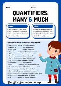 Quantifiers Many & Much Grammar Worksheet  #quantifiers #many #much #grammar #worksheet