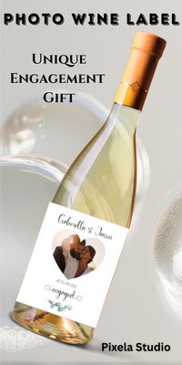 Photo Wine Label Gift for Engaged Couple, Custom Engagement Bottle Label, Wedding Wine, Engagement Gift, Photo Sticker, Eucalyptus, Wedding