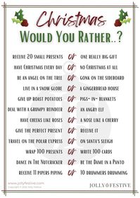 125 Christmas Would You Rather Questions - Jolly Festive