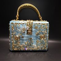 luxury designer Evening Bag with Empty Metal Carved Diamonds  women rhinestone acrylic party purse