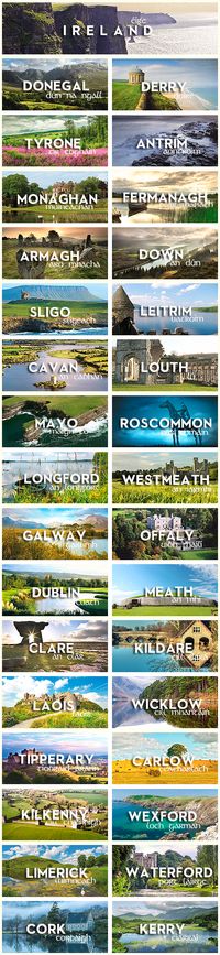 32 Counties of Ireland. Home to craggy cliffs and windswept valleys, to ancient castles and modern cities and roads that unfurl like ribbons, Ireland is uncommonly rich with both natural wonders and manmade attractions.