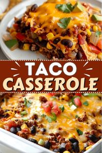 This heart taco casserole is bound to be a hit! Packed with ground beef, beans, corn, salsa, and gooey cheese, it's perfect for any fiesta.