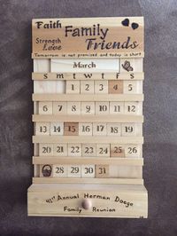 Family Reunion 2016 wood burnt perpetual calendar