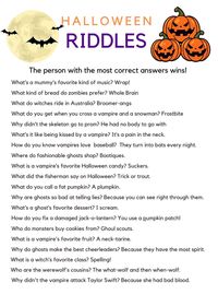 Get your little boys and ghouls excited about the holiday with this fun and engaging riddle game. Our game is perfect for a classroom party, family gathering, or just a fun activity to celebrate the holiday. This printable game includes 20 Halloween-themed riddles that are sure to challenge and entertain your little ones. The player with the most points at the end of the game wins! Our Halloween Riddle Game is a fun way to celebrate the holiday. It's also a great way to encourage critical thinki