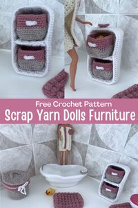 Free crochet pattern for scrap yarn dolls house furniture.