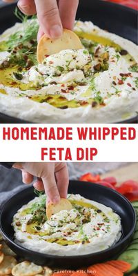 This lemon and garlic Whipped Feta recipe is super creamy and so easy to make. It’s the perfect party dip that can be made at the last minute or even the day before.Blended with the perfect combination of cream cheese and yogurt, it has the most creamy texture and vibrant flavors of fresh lemon juice, garlic, and sea salt. Whether you're serving it with pita bread, sliced baguettes, fresh veggies, or crackers, this Whipped Feta is guaranteed to vanish.