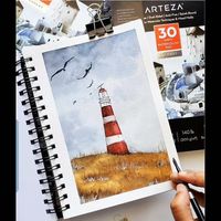 Watch as this #sketchbook transforms into an unbelievable coastal scene. The right paper can set the scene for your art. Arteza Expert Watercolor Pads are great for both beginners and professionals.  Artist Credit: @art_by_choice_