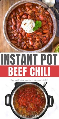 Best Instant Pot Chili! This easy recipe has rave reviews, is a reader favorite (see my recipe comments!) and the flavor is OUTSTANDING! this recipe works in any pressure cooker. www.noshtastic.com