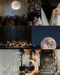 Monday mood board // A celestial inspired wedding 🌜This event design was created for the wedding theme “i love you to the moon & back”. By turning a beautiful indoor / outdoor venue into a celestial dreamscape with drapery, soft candlelight, and moon-inspired decor. Incorporating candelabras and starry lights can be used to enhance the cosmic feeling, creating a timeless and romantic atmosphere. Adding deep blues, purples, and reflective elements like mirrors and crystals will further enh...