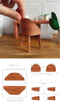 Craft a modern miniature chair in 1:12 scale using a printable template and paper.