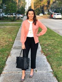 Work wear, business casual cardigan, blouson cardigan from Loft.