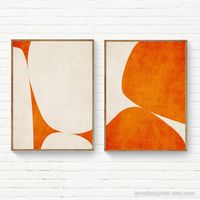 "Deep Orange Off White Organic Shapes Abstract Art Print Set of 2 Rich Orange Color Artwork Minimalist Sophisticated Wall Art The listing is for a single (one) original print (the other designs shown in last picture are available separately). The artworks are printed on an High-Quality Matte Paper with Giclée printing quality. To order simply select the desired size from the drop-down menu and add the print to the cart. After purchase your print will be carefully packaged and shipped as soon as possible. We'll notify you as soon as it's on the way to you. For an easier delivery please add a phone number in the \"note to seller\" field at checkout. Allow us 2-5 business days for the fulfillment PLUS 5-10 business days of estimated delivery (to the US usually up to 5 business days). For any