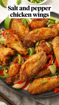 These crispy Chinese-style salt and pepper chicken wings are tossed with sea salt, pepper, chilies, and spring onions. Perfectly seasoned and they are easy to make at home and taste better than ordering from Chinese takeout!