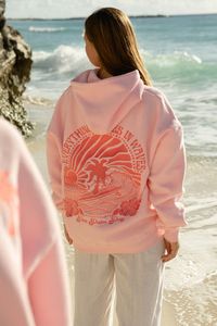 "Everything Comes in Waves" Oversized Hoodie in Pink – Pink Palm Puff