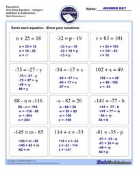 The one step equations worksheets on this page include problems with integers and fractions for a variety of math operations. These basic algebra worksheets are appropriate practice for 6th grade, 7th grade and 8th grade students. Full answer keys are included on the second page of each PDF file. https://www.dadsworksheets.com