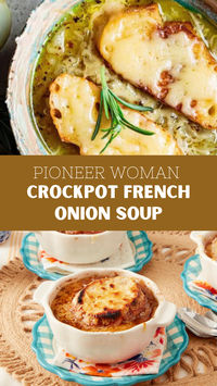 This Crockpot French Onion Soup, a delightful recipe from Pioneer Woman, is made with yellow onions, butter, dry white wine, chicken broth, beef broth, garlic, and Gruyere cheese. It takes around 8 hours and 20 minutes to cook and serves 6 people. Serve your Crockpot French Onion Soup with Garlic Bread, a Chicken Salad, roasted vegetables, and a Broccoli Salad.