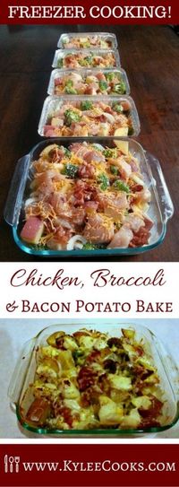 A tasty meal that is easy to double, triple or quadruple, so you have plenty of freezer meals when you need one! And it has bacon! #freezermeals #OAMC #recipe #bacon #chicken #potato #broccoli #familyfood #dinner #kyleecooks #yum via @kyleecooks