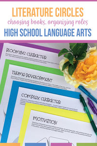 Are you a high school English teacher running literature circles? How can you organize student roles and choose high-interest books for your langauge arts students? These literature activities, task cards, graphic organizers, & pacing guides will move students toward literary analysis, &  running book clubs in high school English classes is a great way to keep students engaged. It allows students to have more control and has the potential to create an exciting learning environment.