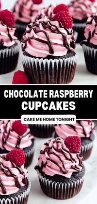 Chocolate raspberry cupcakes made with chocolate cake, raspberry filling, raspberry buttercream, and chocolate ganache.