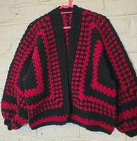 Black & Red Crochet Hexagon cardigan Custom order made by Ginger Sliced