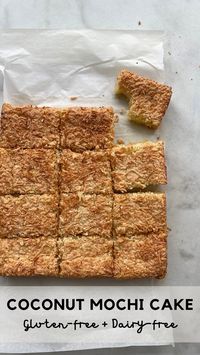 A simple and delicious cake recipe that’s gluten free and dairy free:  Coconut Mochi Cake! An Asian snack cake made with coconut milk and glutinous rice flour. Coconut flakes on top make a crunchy topping. Gooey and mochi like cake that is fragrant and easy to make. Make in an 8x8 pan. 