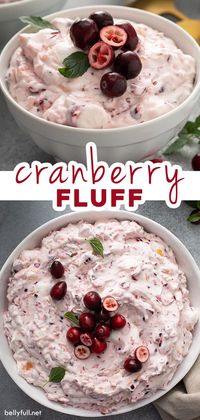 This Cranberry Fluff salad recipe combines cranberries, crushed pineapple, and mini marshmallows all folded together in a sweet, cream cheese mixture. It's perfect for Thanksgiving or Christmas as an easy side or light dessert!