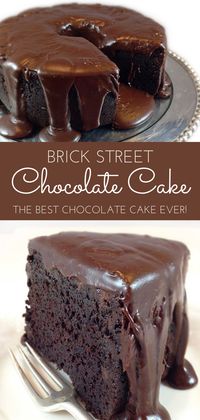 Based on a southern staple from the Brick Street Bakery in Greenville, South Carolina this Brick Street Chocolate Cake is pure southern decadence! Thick, rich fudgy cake coated in a delicious layer of luxurious chocolate ganache, it really is the best chocolate cake!