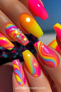 Bright nails are colorful and eye-catching, perfect for adding a pop of excitement to any look.  They are also a great choice for summer!  This post contains 39 ideas for bright nails, including: simple, cute, inspo, classy, elegant, fun, funky, edgy, neon, ideas, art, summer, designs, acrylic, short, for spring, almond.