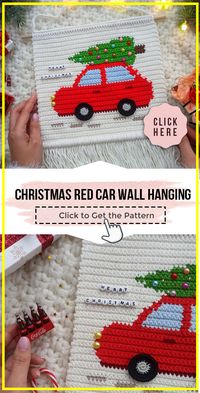 crochet Christmas Red Car Wall Hanging easy pattern - Easy Crochet Christmas Pattern for Beginners. Click to Try the Pattern #Christmas #crochetpattern #crochet via @shareapattern.com